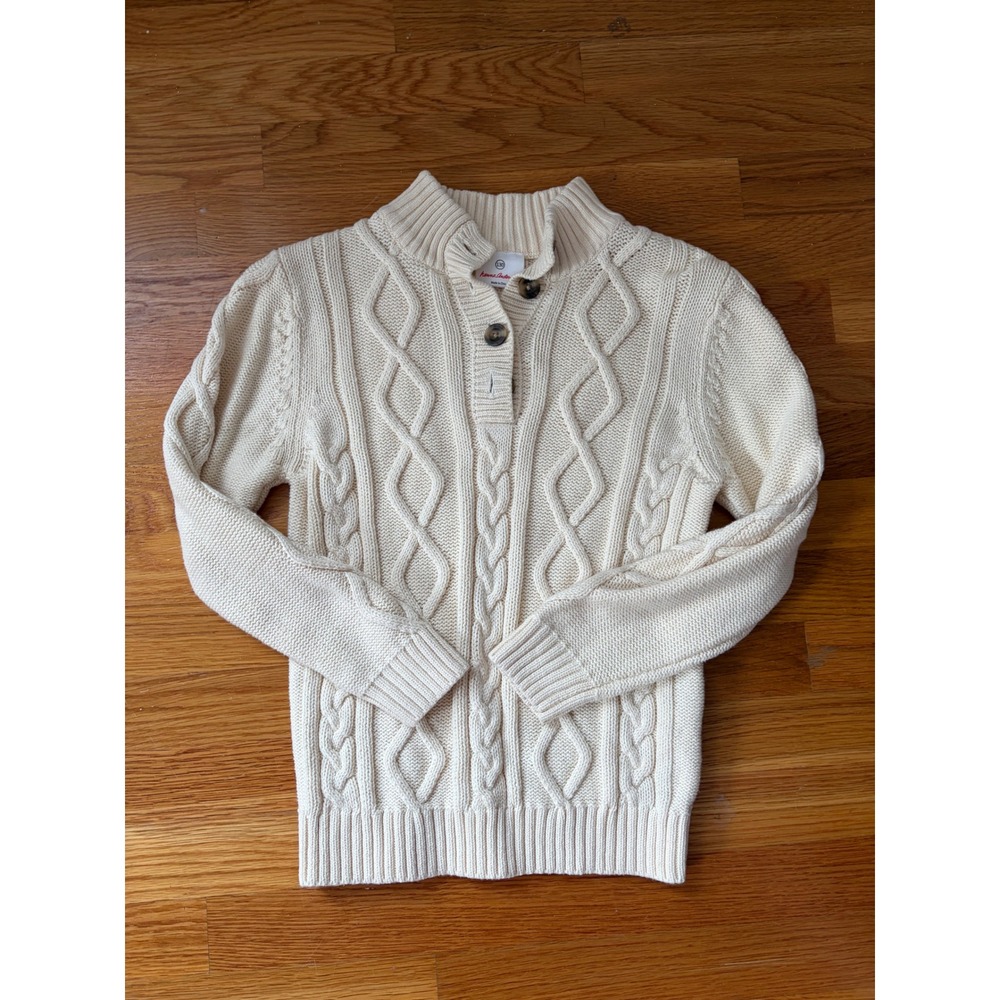 Hanna Andersson Kids Cream Cable Knit Mock Neck Sweater Cotton Merino Wool 130
